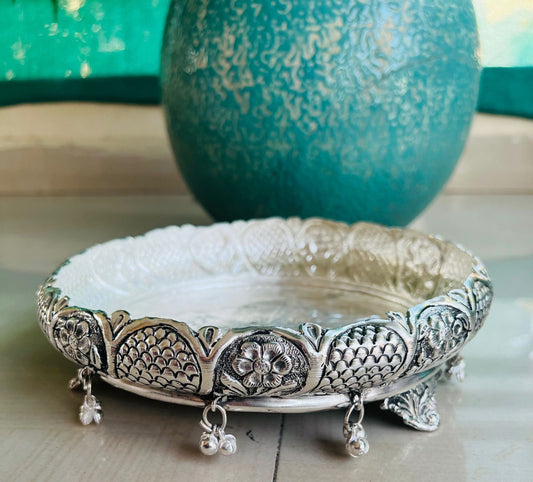 German Silver Decorative Flower Urli