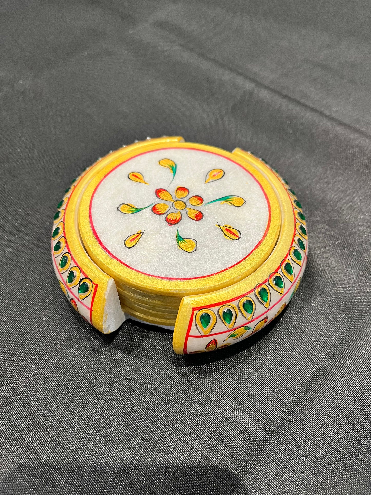 Set of Six beautiful marble coasters with Rajasthani meena artwork
