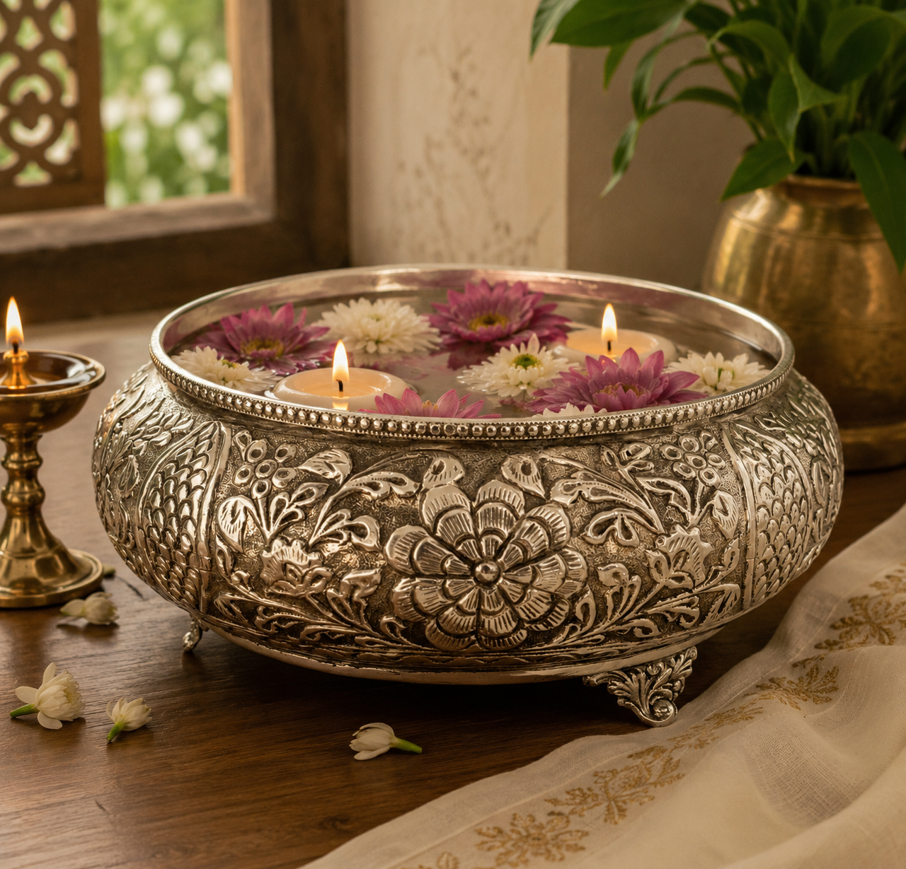 Aaranya Heritage German Silver Urli Bowl