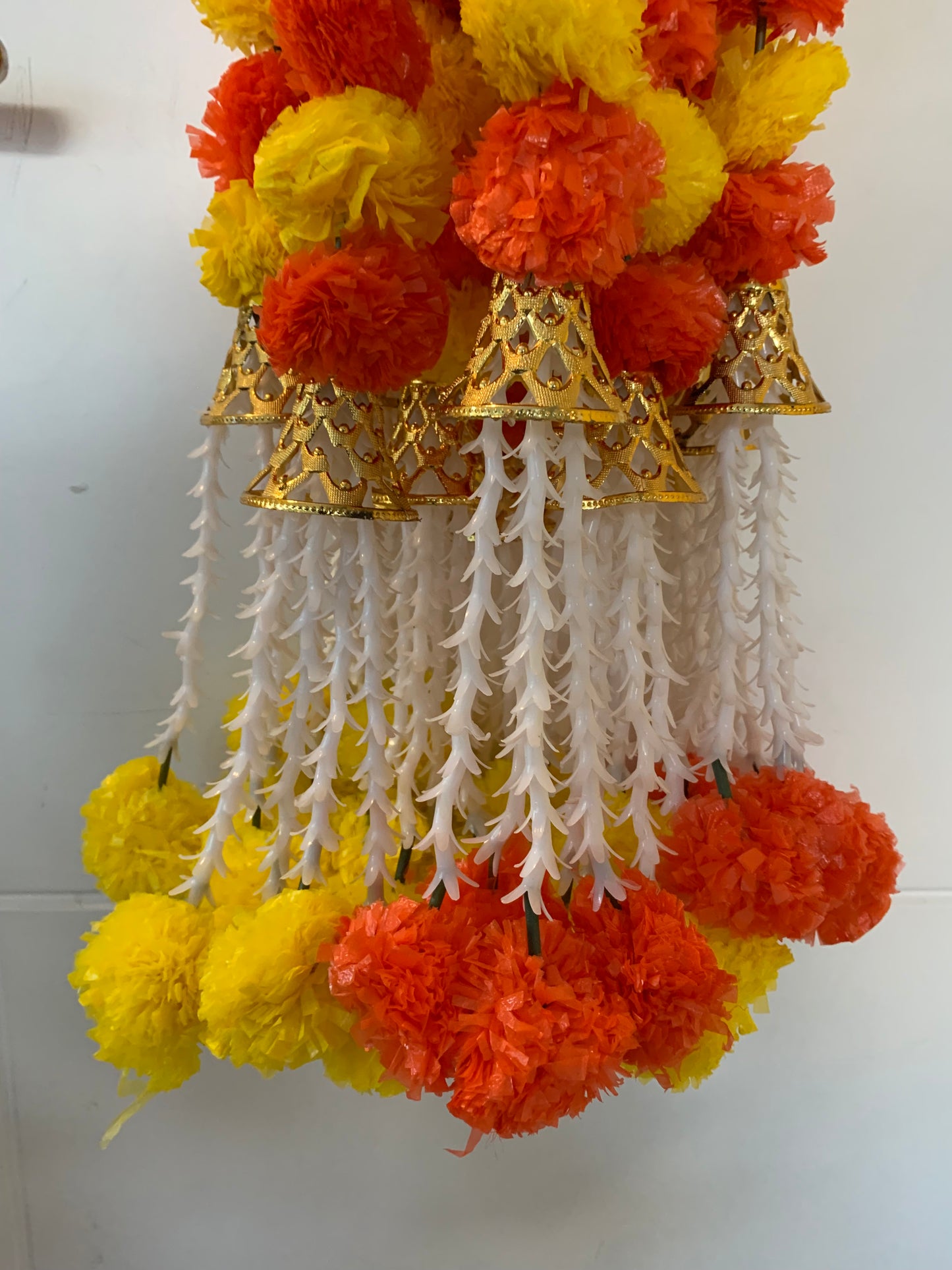 Handmade Orange and yellow marigold floral Hanging Door Decoration for Weddings and Festive Occasions. (Tooran) Set of 2 pcs