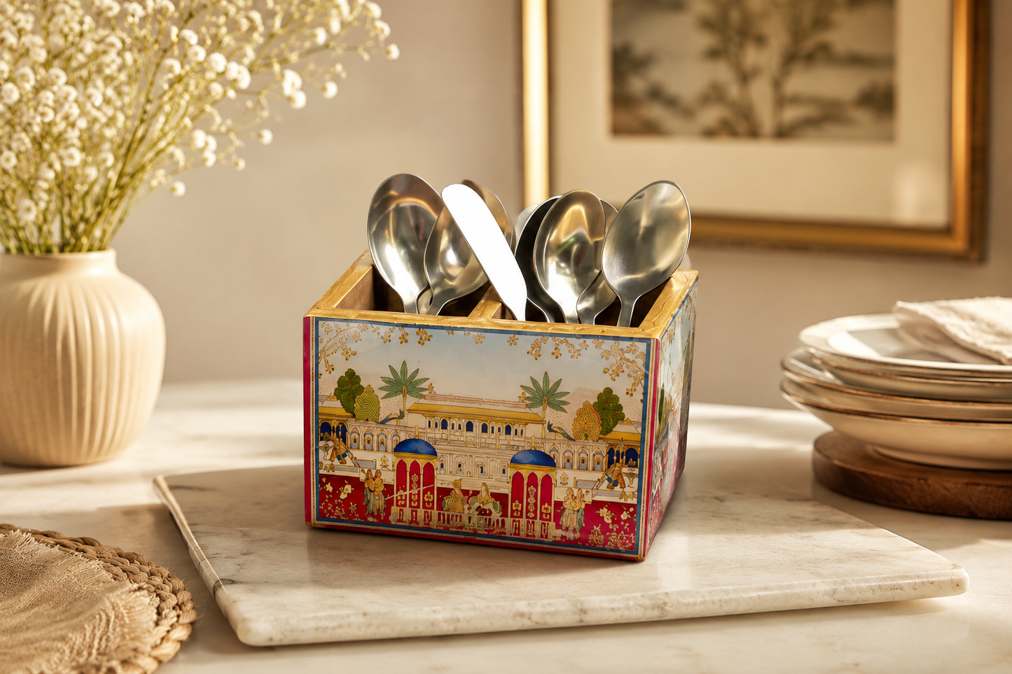Hand painted Rajasthani Wooden Napkin Holder.