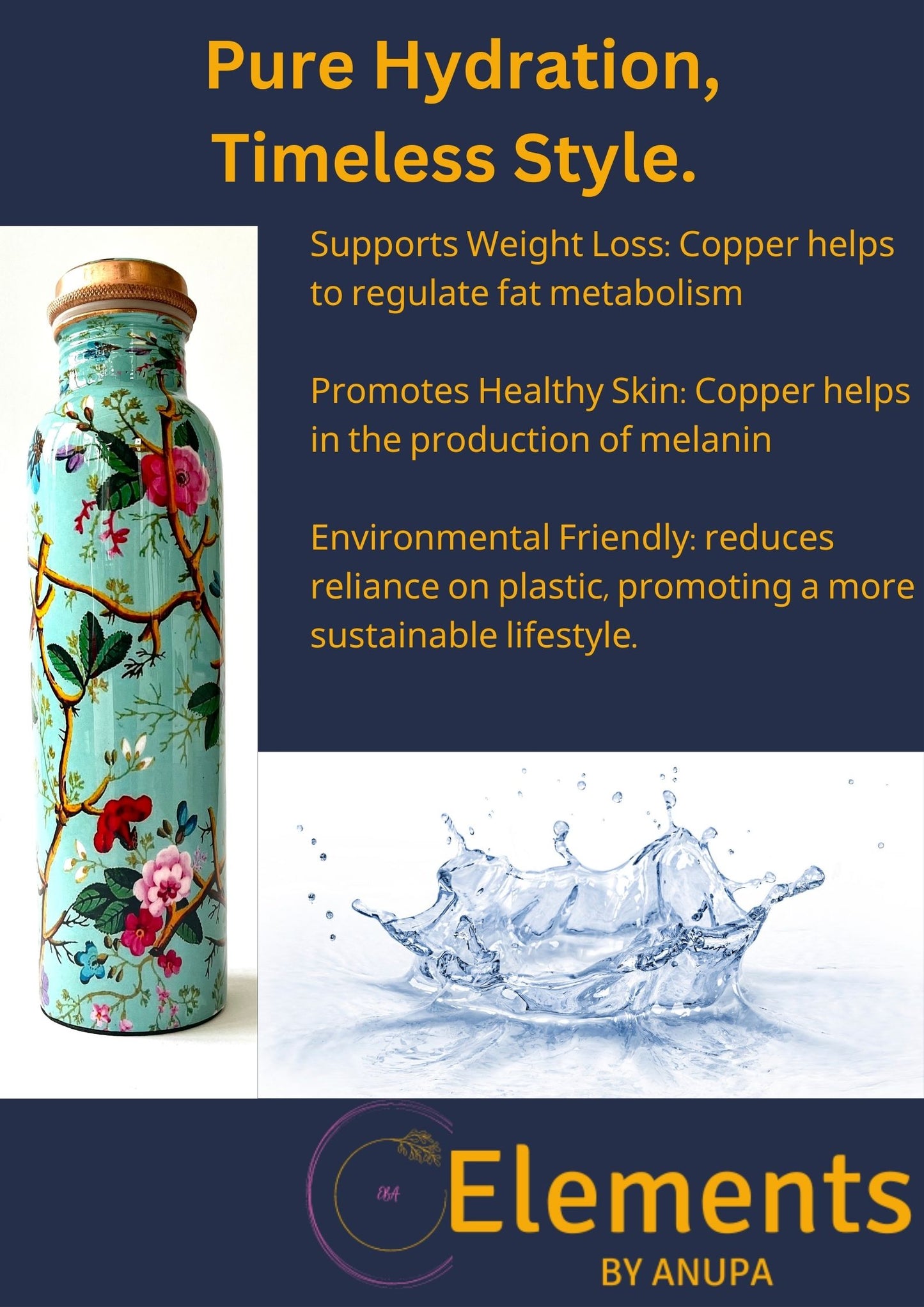 Handcrafted beautiful Copper water bottle.