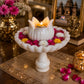 Luxury White Marble Lotus Urli Bowl with Pedestal Stand – Floating Candle & Flower Centerpiece for Elegant Home Décor