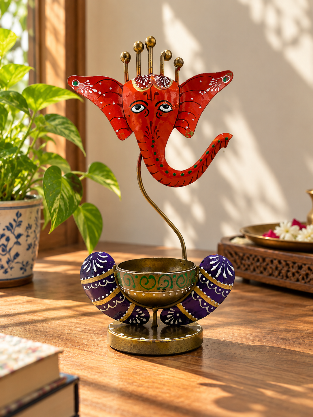 Ganesha Glow – Hand-Painted Decorative Tealight Holder