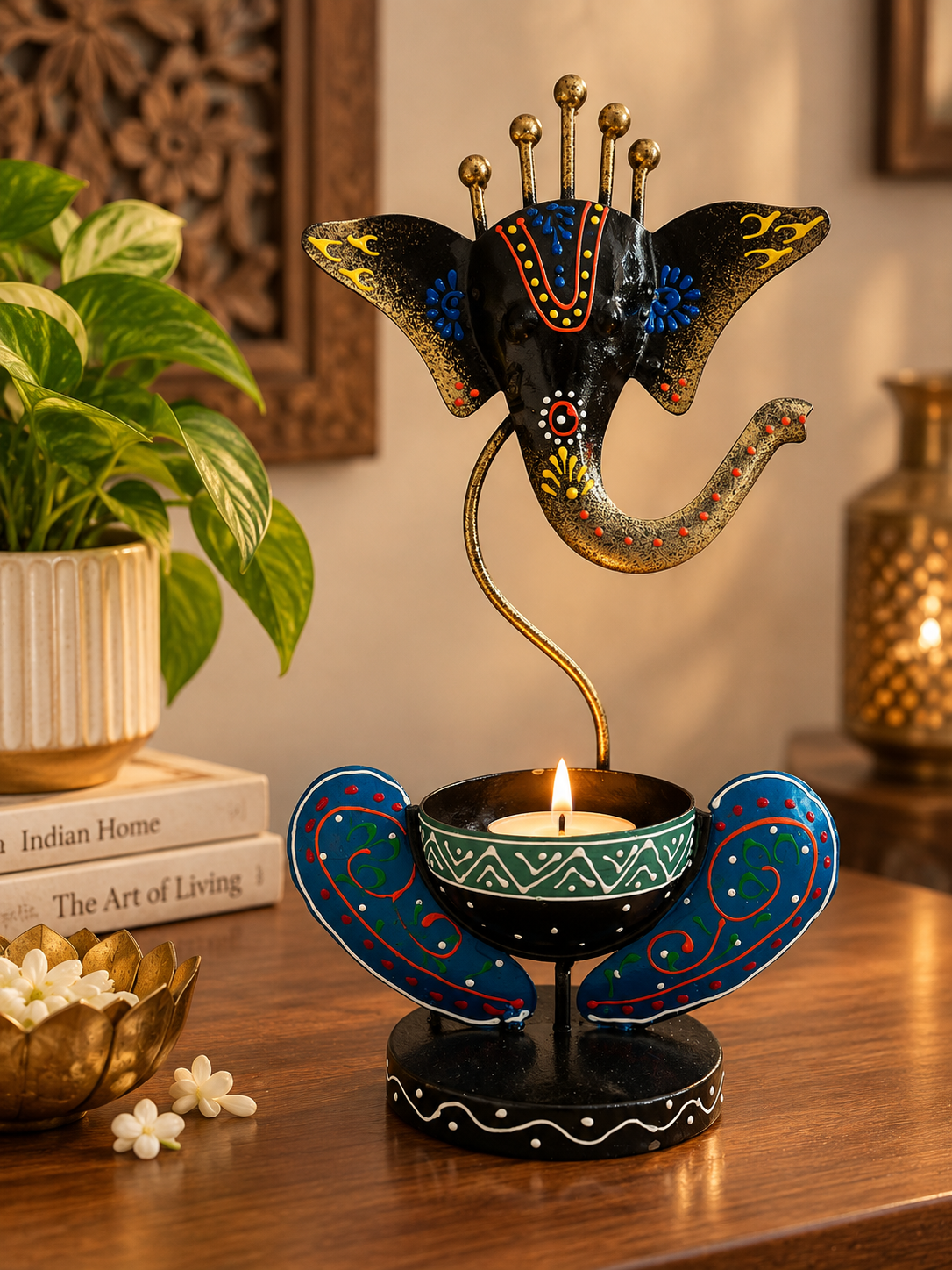 Ganesha Glow – Hand-Painted Decorative Tealight Holder