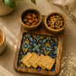 Handcrafted Wooden Serving Platter with Decorative Ceramic Tile Inlay