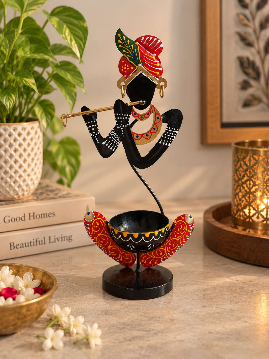 Melody of Krishna – Hand-Painted Decorative Tealight Holder (Copy)