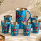 Hand-Painted Blue Floral Jug & Glass Set