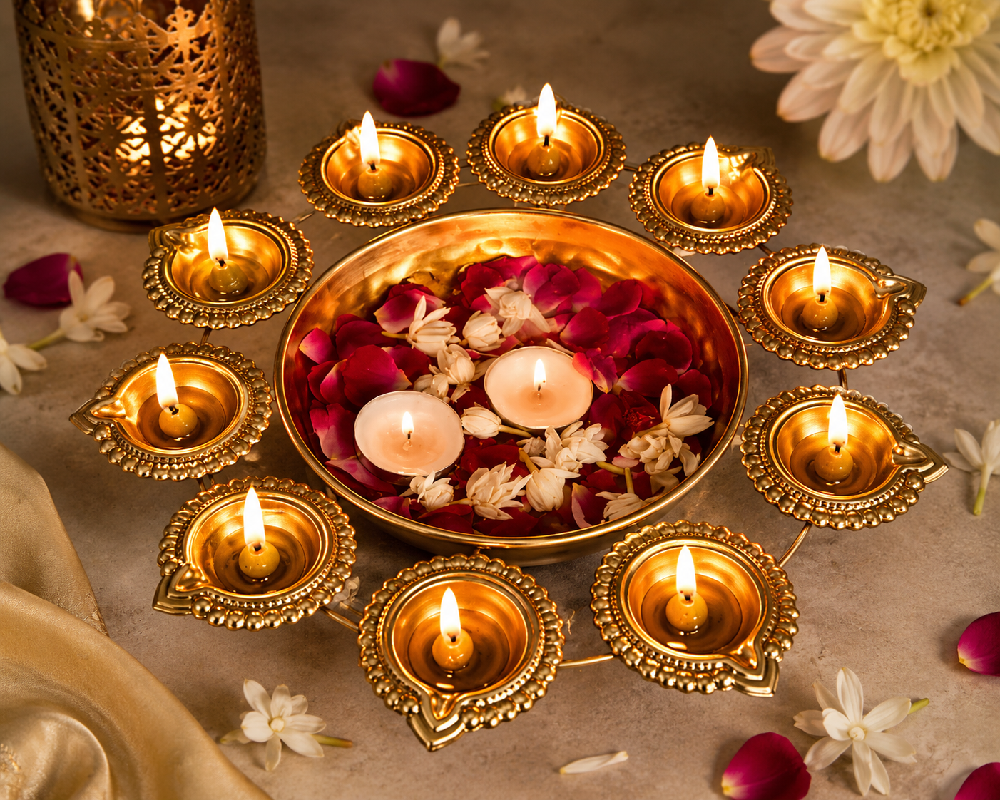 Artisan Brass Floating Diya Centerpiece