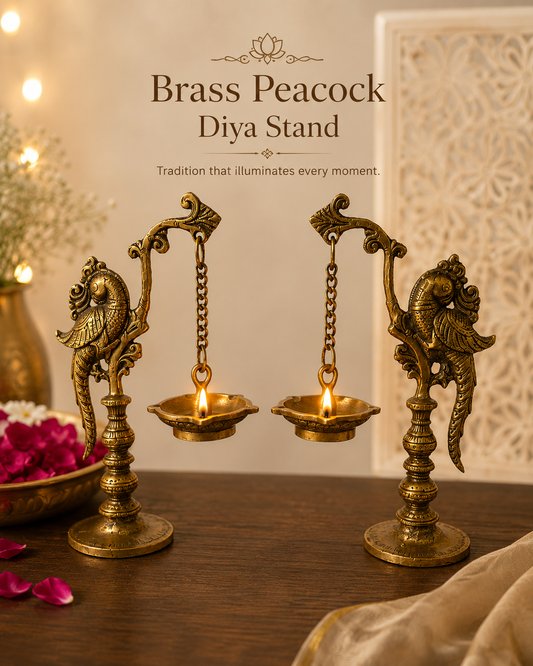 Mayura Heritage Brass Peacock Diya Stand Pair