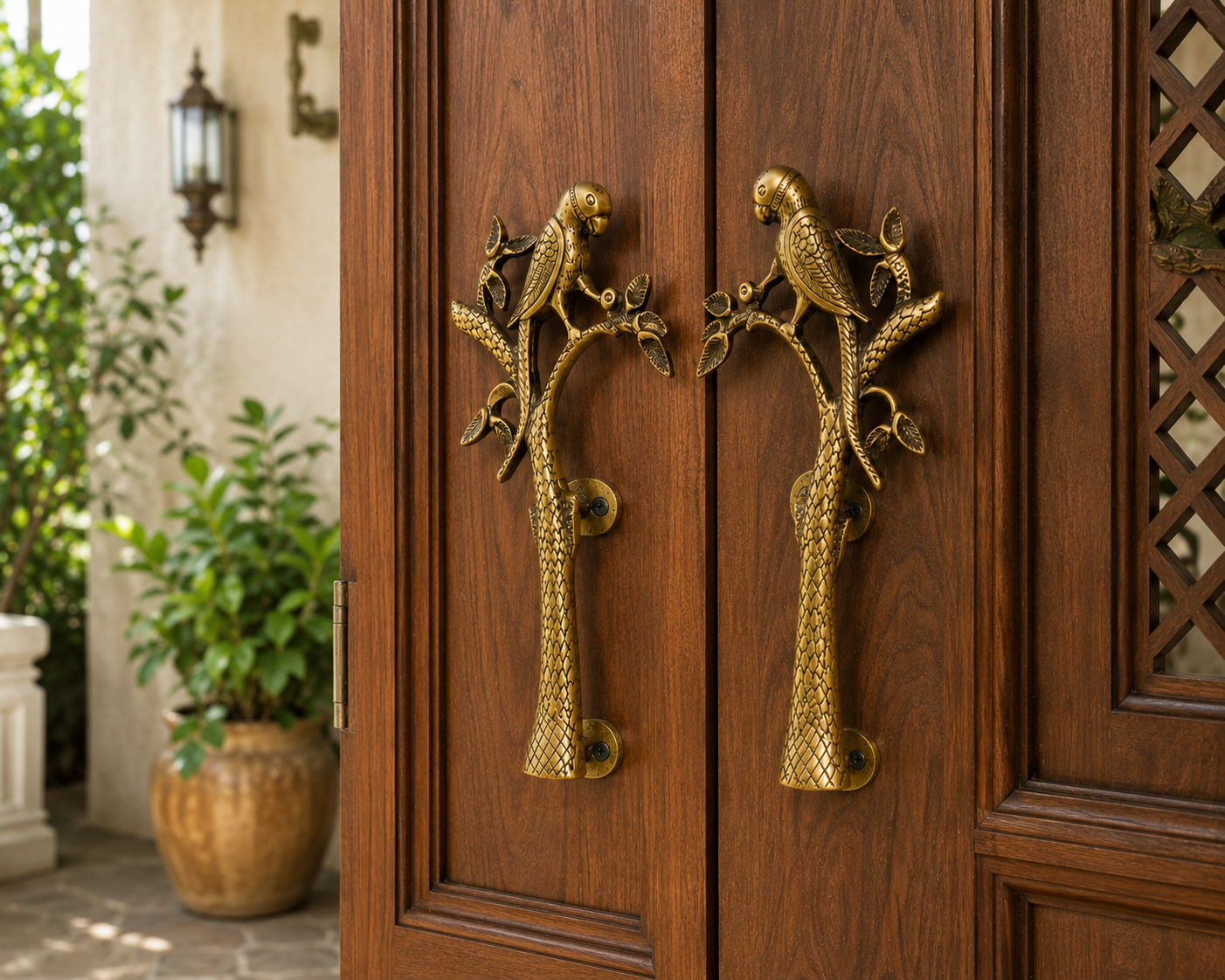 Handcrafted Brass Bird Branch Door Handles
