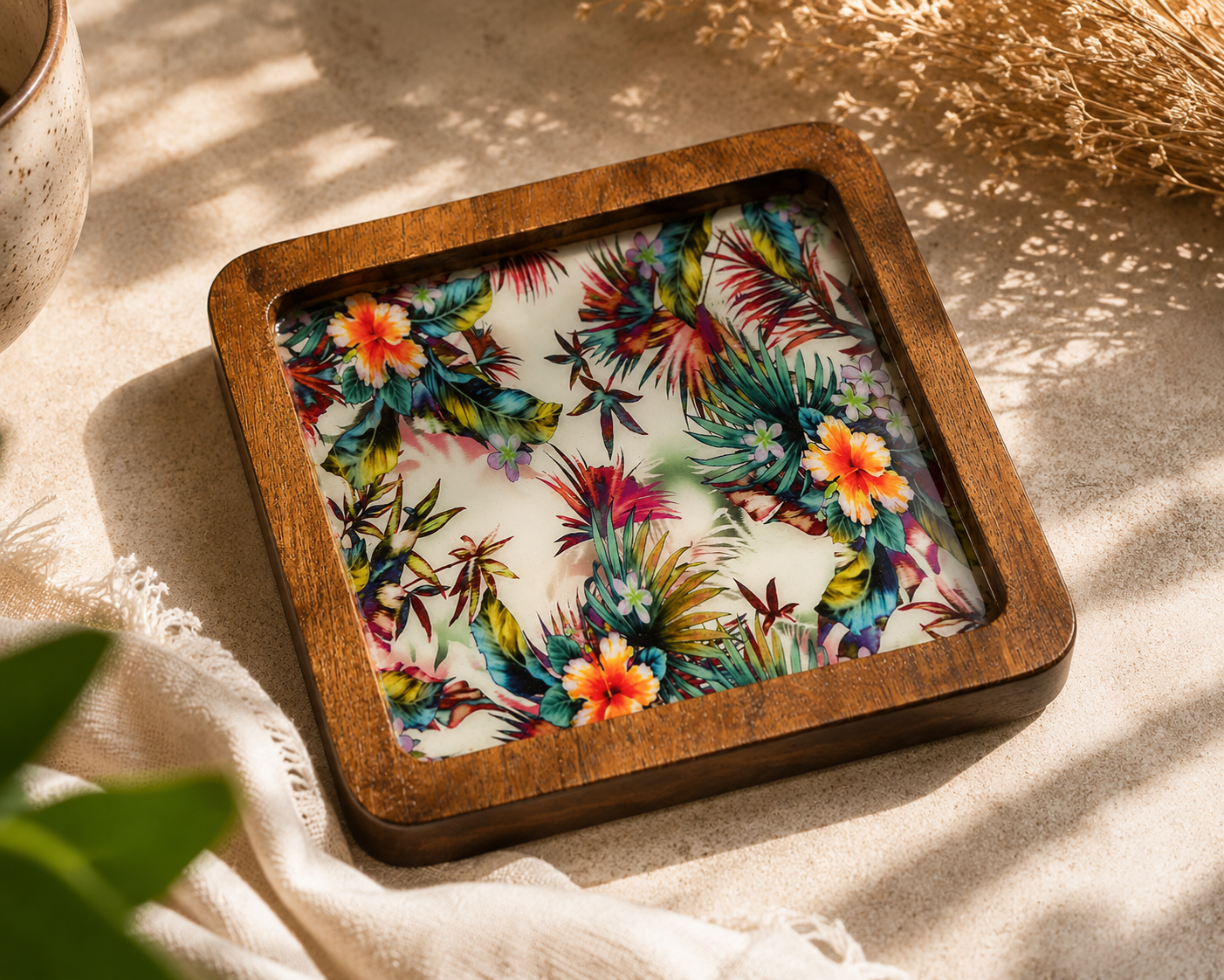 Elegant Wood & Resin 7-Piece Platter Set – Artisanal Serving Collection
