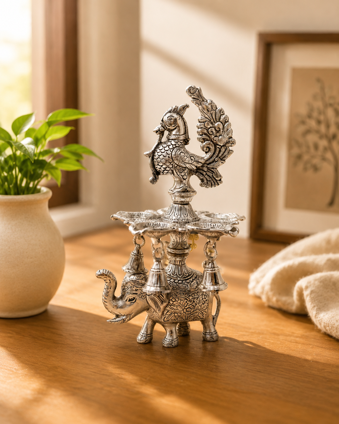 German Silver Peacock Diya