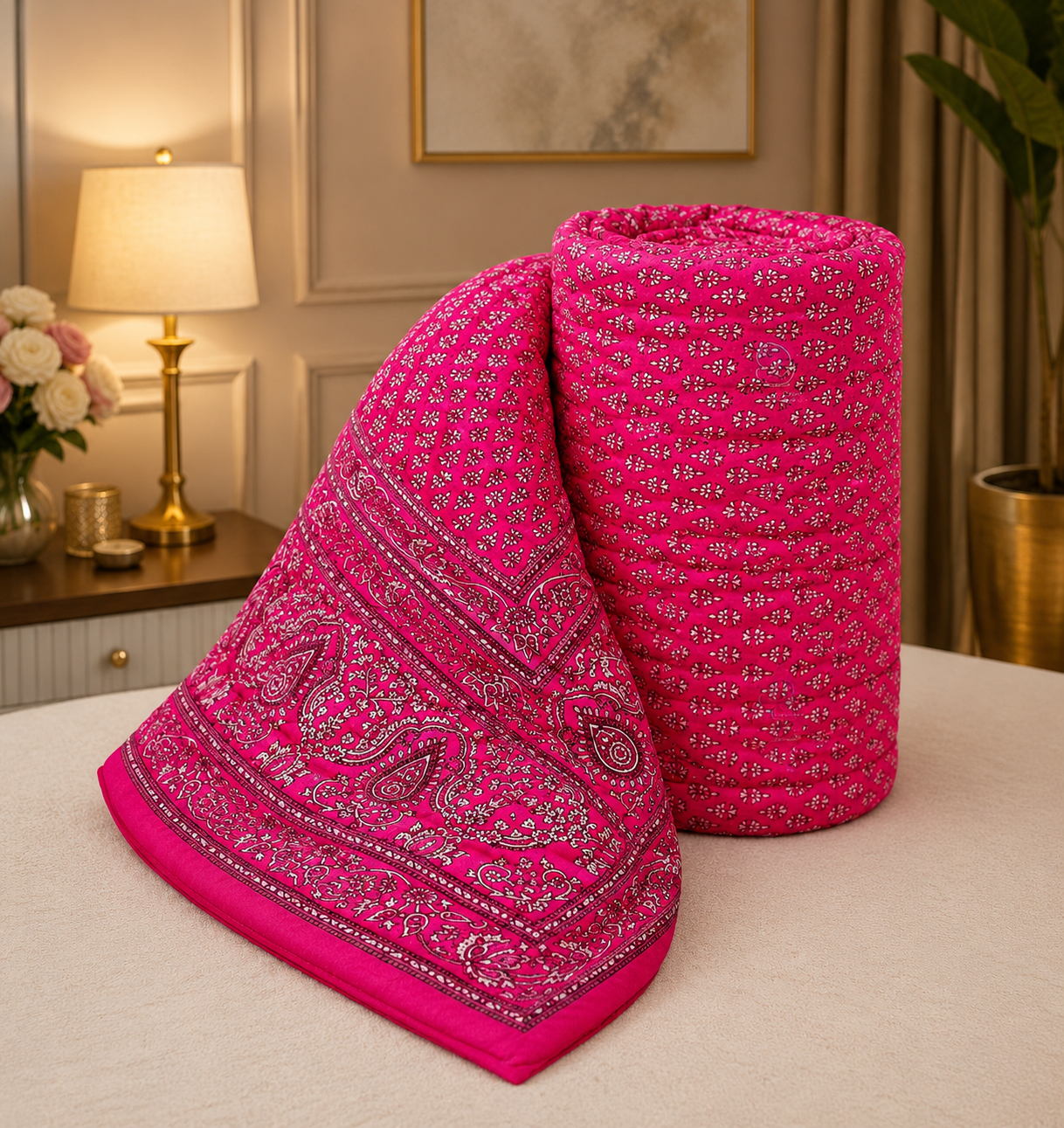 Royal Pink Jaipuri Razai Quilt