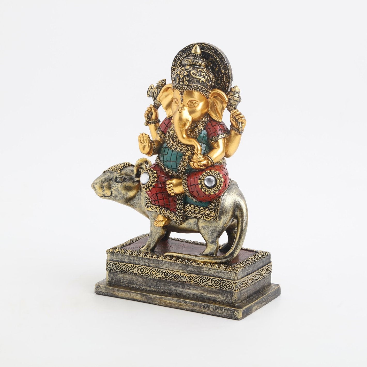 Divine lord Ganesha on his ride. Hindu god/Indian home/Diwali decor