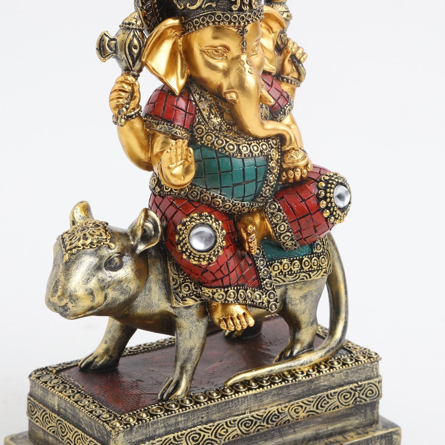 Divine lord Ganesha on his ride. Hindu god/Indian home/Diwali decor