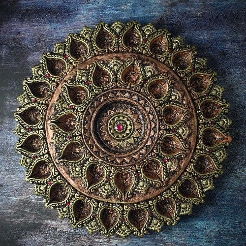 Terracotta 31 Diya Antique Metallic Shade Thali