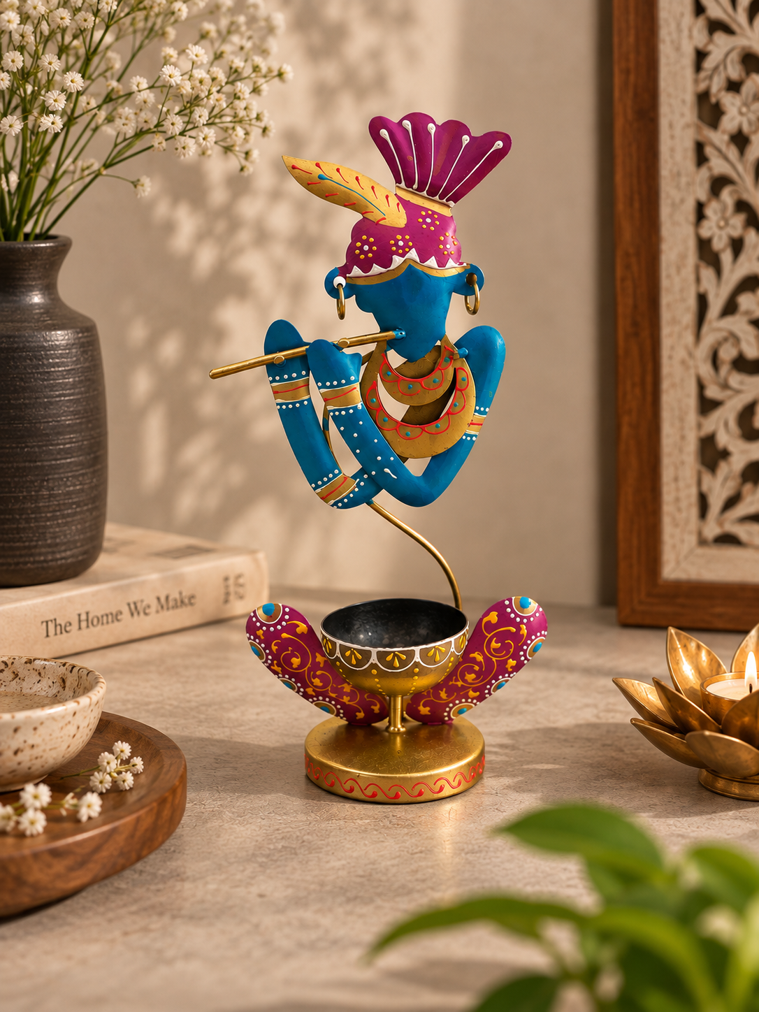 Melody of Krishna – Hand-Painted Decorative Tealight Holder