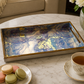 Luxury Blue Decorative Serving Tray Set of 3 with Gold Accents | Handmade Coffee Table & Ottoman Trays