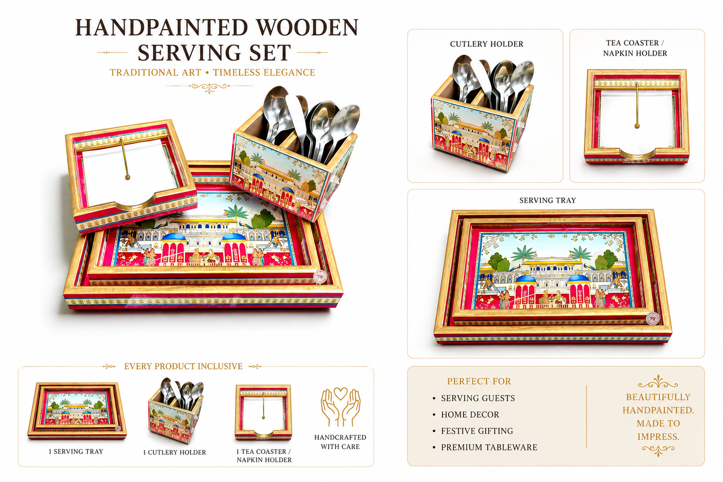 Hand painted Rajasthani Wooden Napkin Holder.