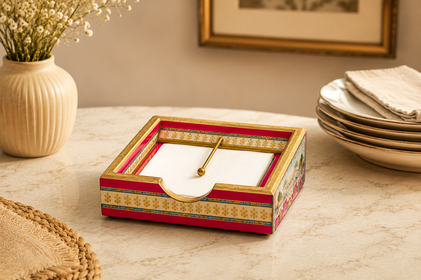 Hand painted Rajasthani Wooden Napkin Holder.