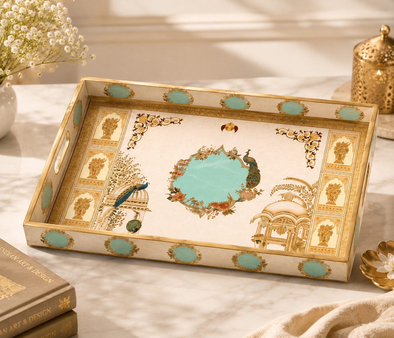 Royal Peacock 4-Piece Serving & Organizer Tray Set