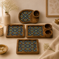 Handcrafted Wooden Serving Platter with Decorative Ceramic Tile Inlay