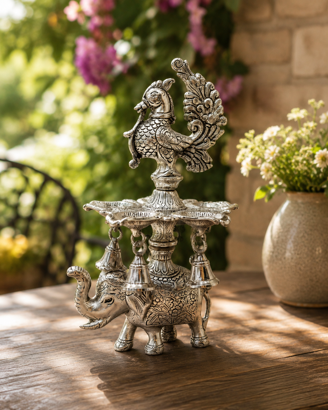 German Silver Peacock Diya