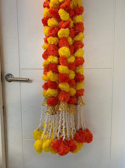 Handmade Orange and yellow marigold floral Hanging Door Decoration for Weddings and Festive Occasions. (Tooran) Set of 2 pcs