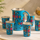 Hand-Painted Blue Floral Jug & Glass Set