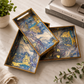 Luxury Blue Decorative Serving Tray Set of 3 with Gold Accents | Handmade Coffee Table & Ottoman Trays