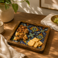 Handcrafted Wooden Serving Platter with Decorative Ceramic Tile Inlay