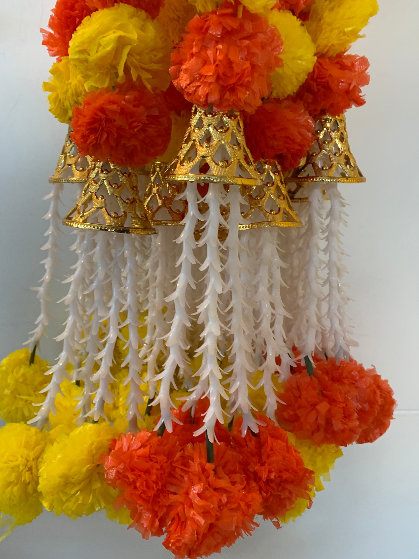 Handmade Orange and yellow marigold floral Hanging Door Decoration for Weddings and Festive Occasions. (Tooran) Set of 2 pcs