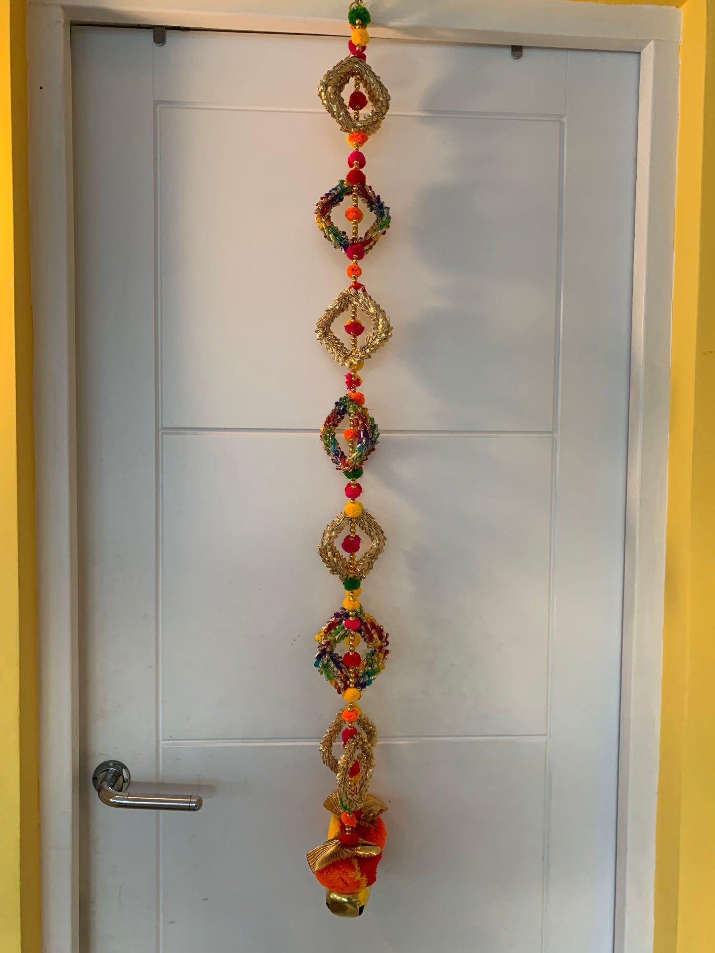 Handmade colourful Hanging Decoration for Weddings and Festive Occasions. Set of 2