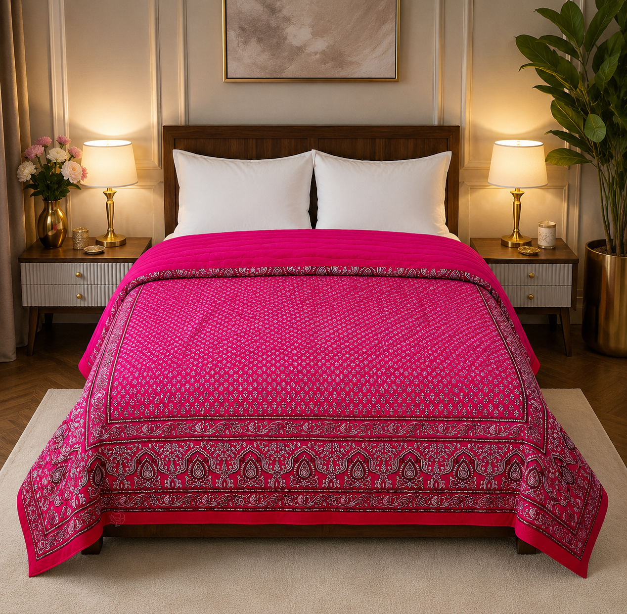 Royal Pink Jaipuri Razai Quilt