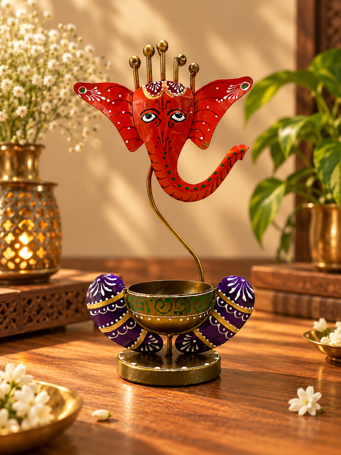 Ganesha Glow – Hand-Painted Decorative Tealight Holder