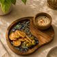 Handcrafted Wooden Serving Platter with Decorative Ceramic Tile Inlay