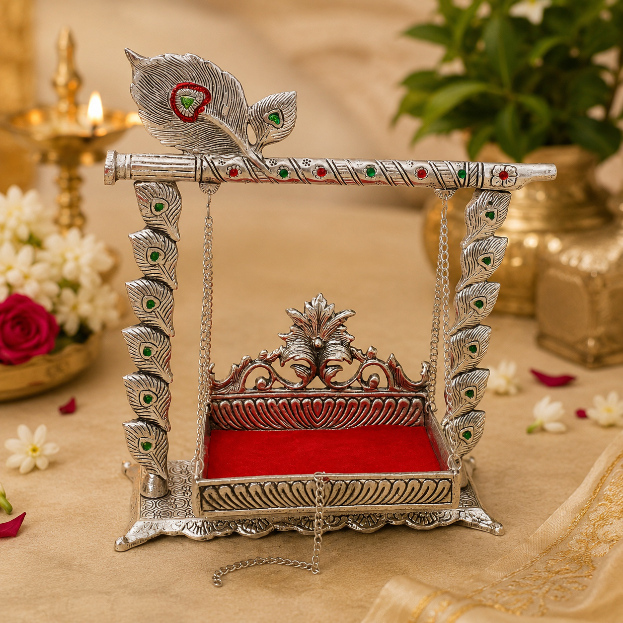 Vrindavan Heritage German Silver Krishna Jhula