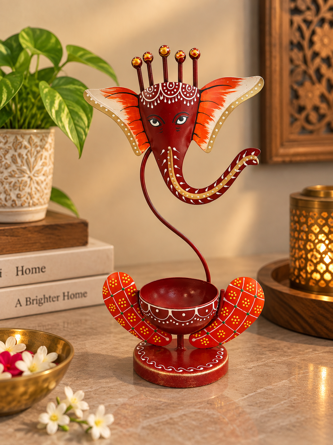 Ganesha Glow – Hand-Painted Decorative Tealight Holder