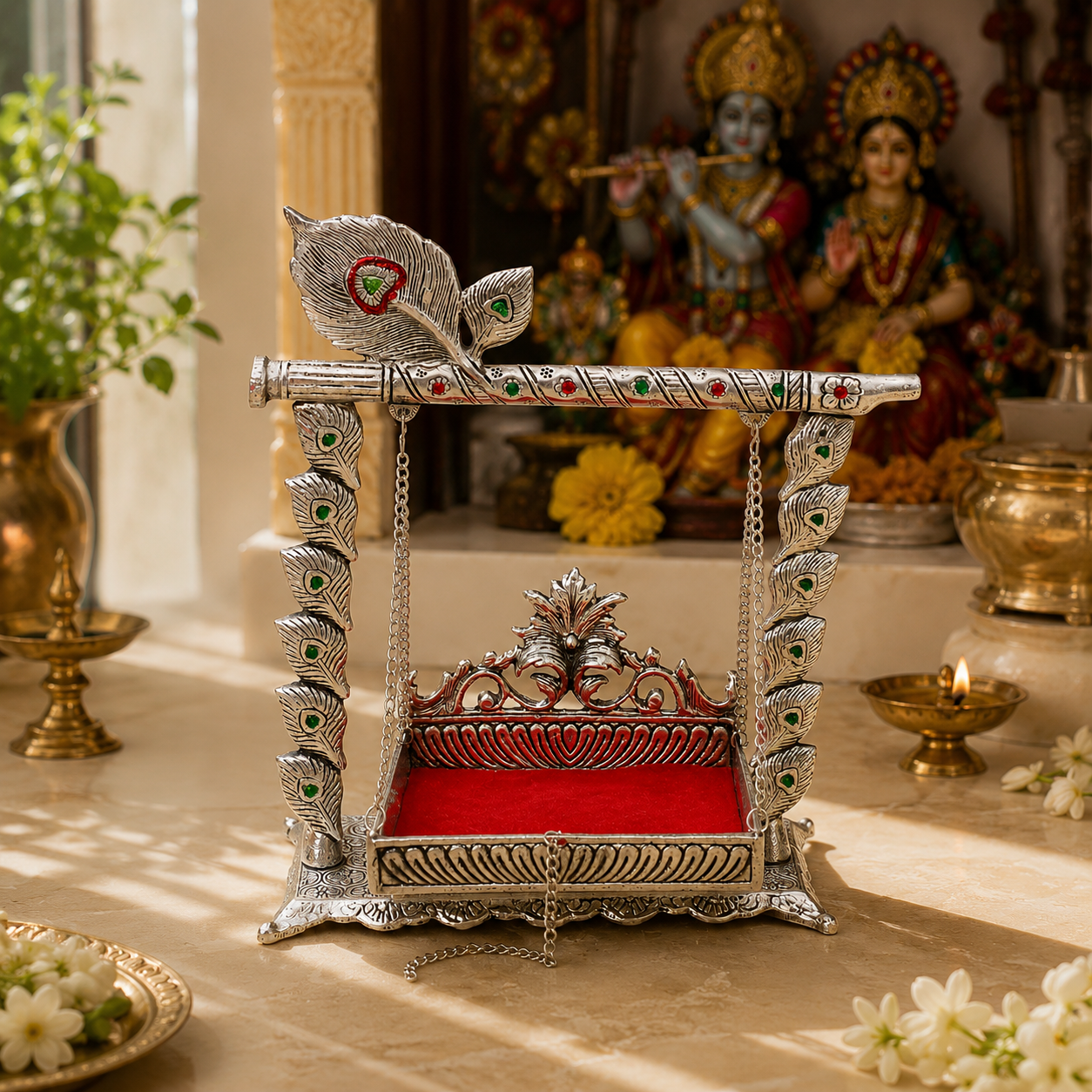 Vrindavan Heritage German Silver Krishna Jhula