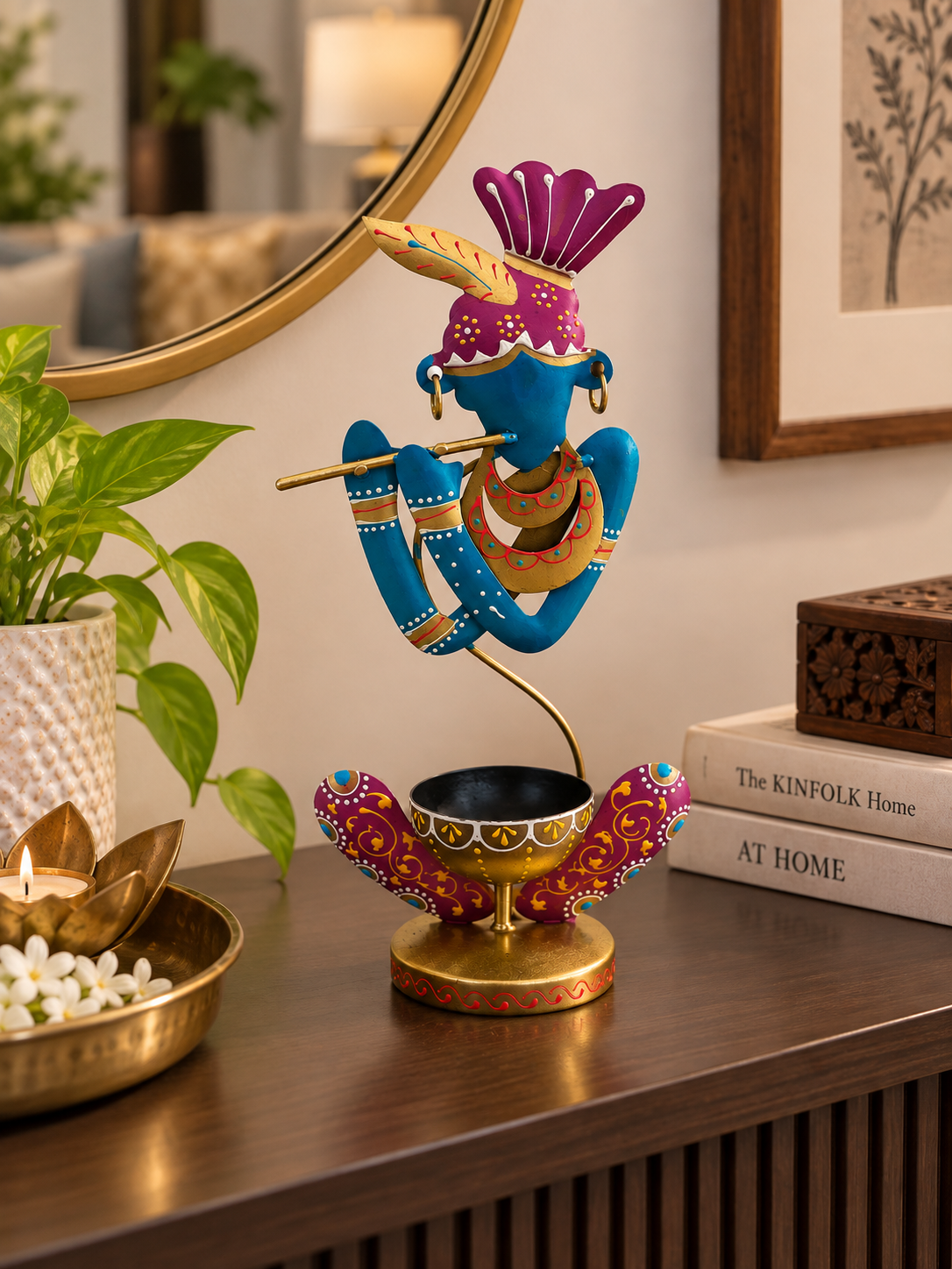 Melody of Krishna – Hand-Painted Decorative Tealight Holder
