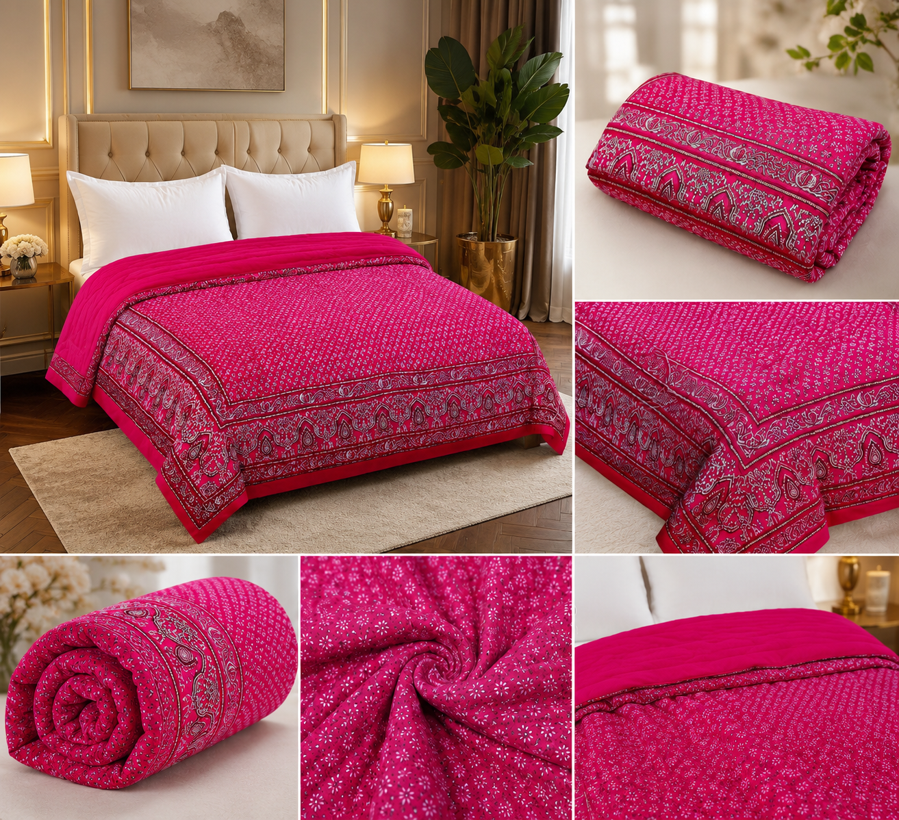Royal Pink Jaipuri Razai Quilt