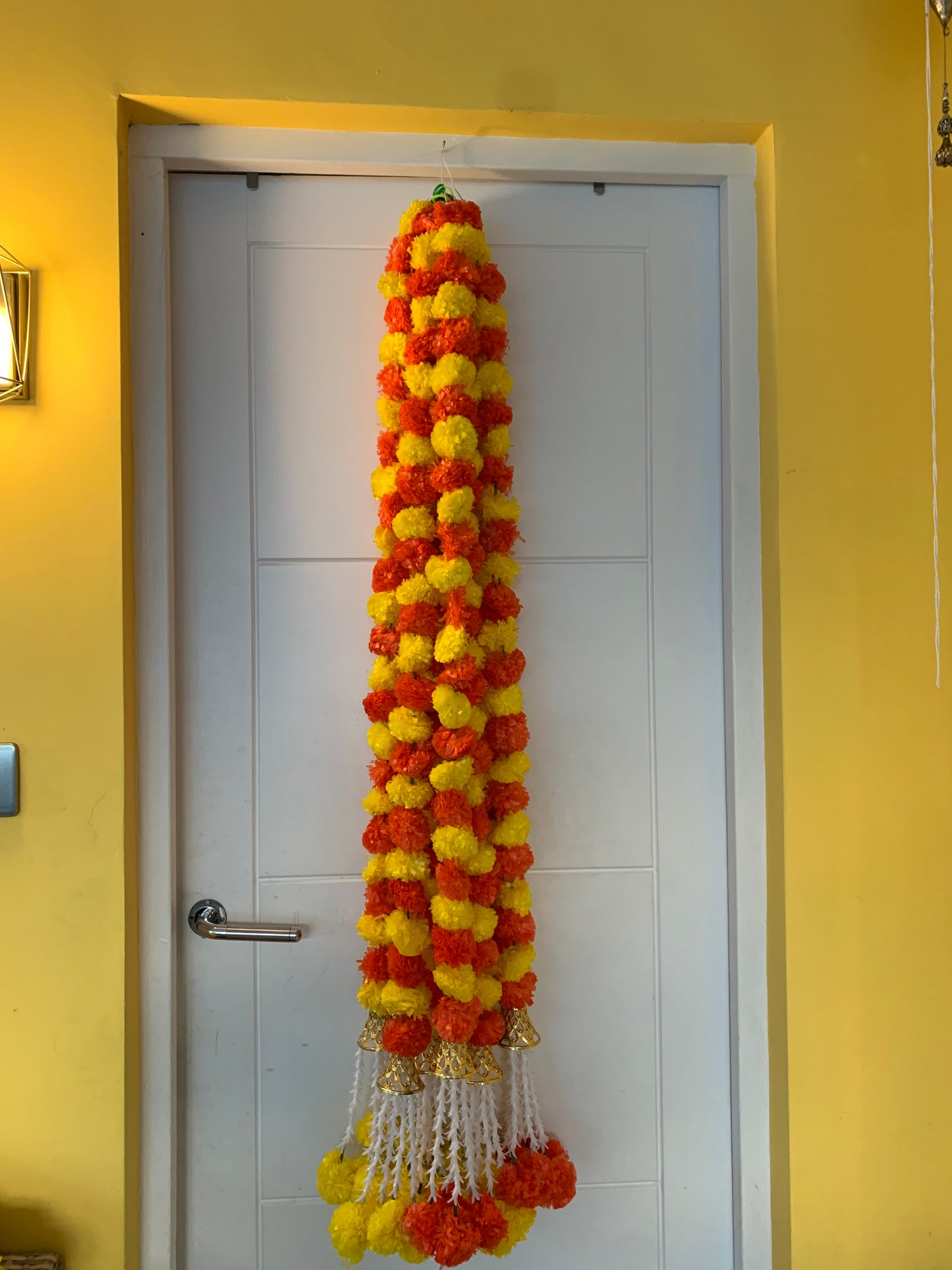 Handmade Orange and yellow marigold floral Hanging Door Decoration for Weddings and Festive Occasions. (Tooran) Set of 2 pcs
