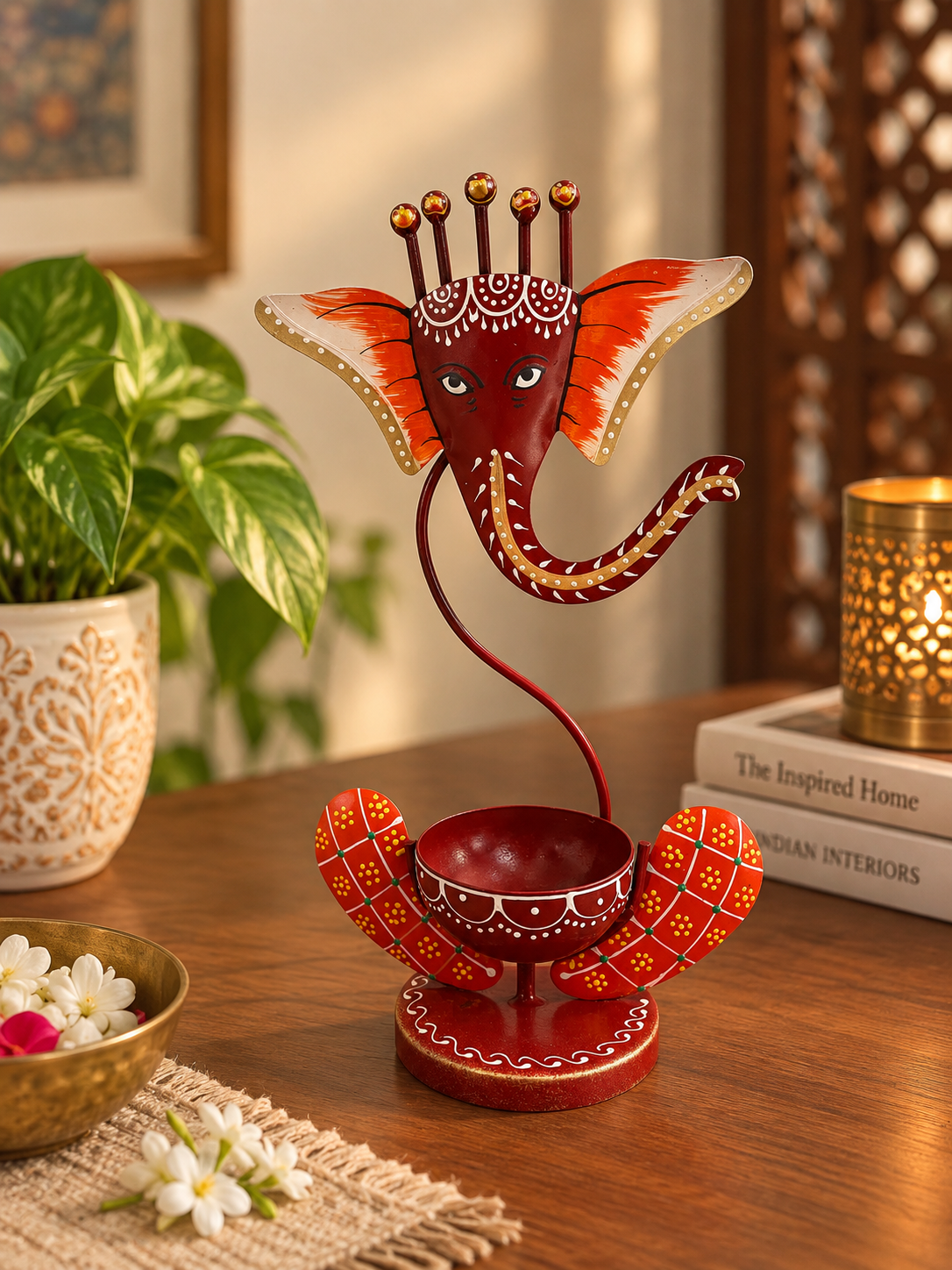 Ganesha Glow – Hand-Painted Decorative Tealight Holder