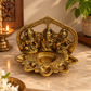 Divine Lakshmi Ganesha Saraswati Multi Diya – Antique Gold