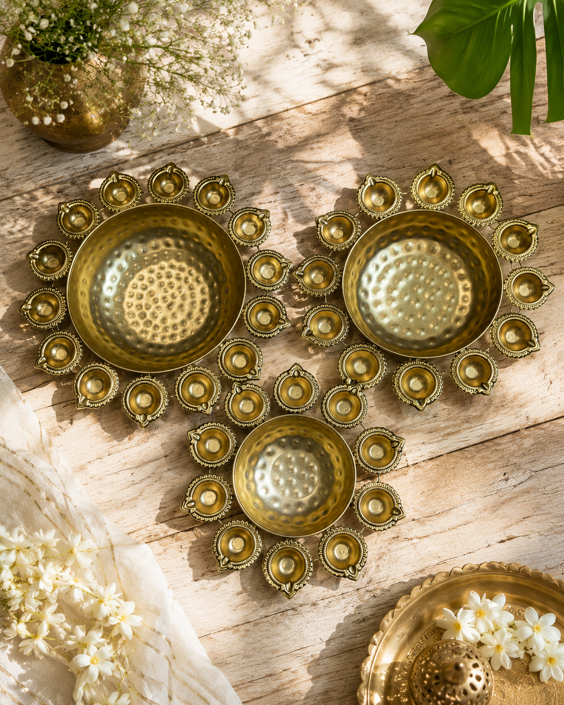 Artisan Brass Floating Diya Centerpiece