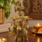 Royal Elephant & Peacock Diya with Hanging Bells – Antique Gold
