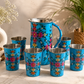 Hand-Painted Blue Floral Jug & Glass Set