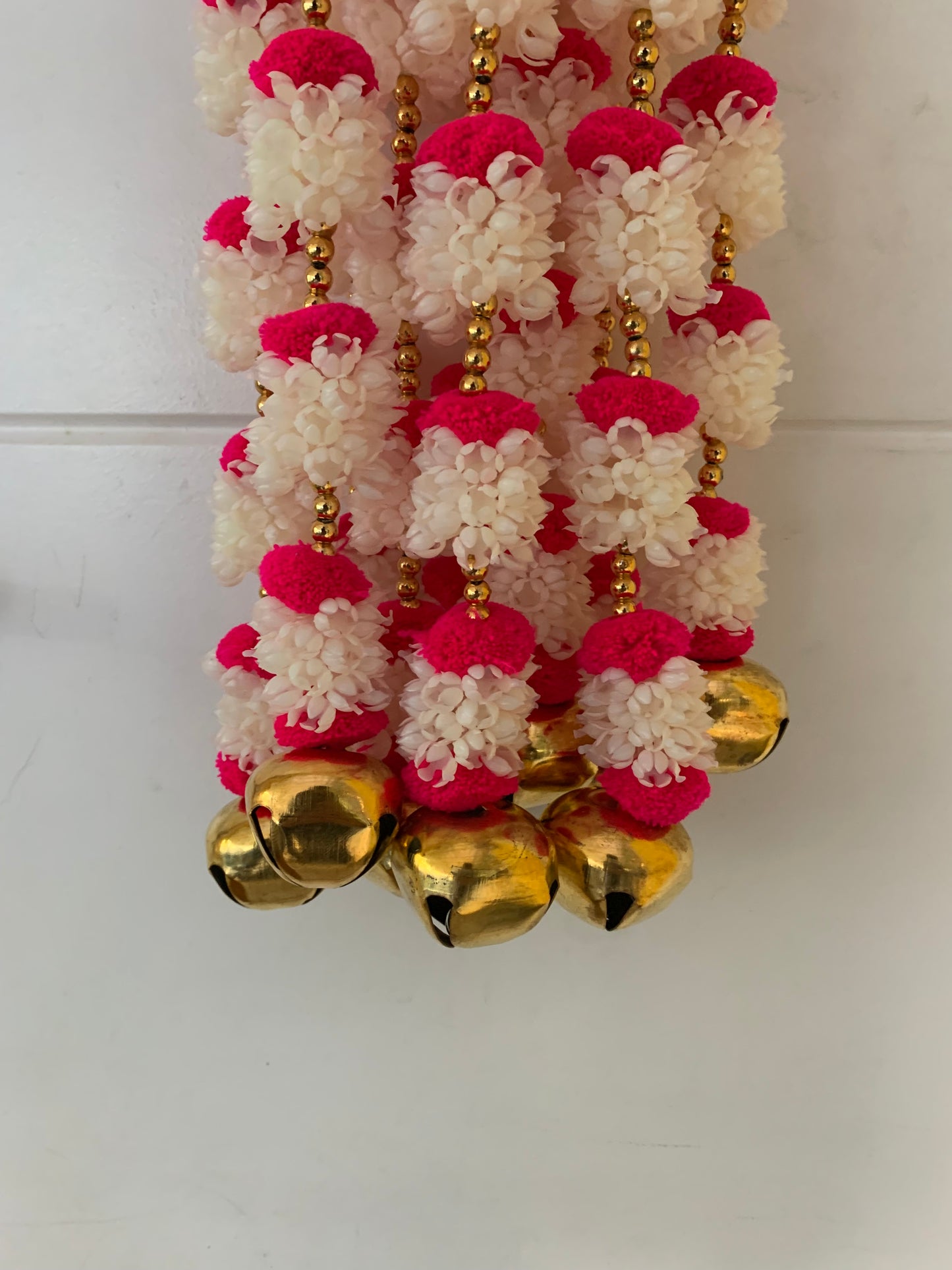 Handmade Red and white floral Hanging Decoration for Weddings and Festive Occasions.
