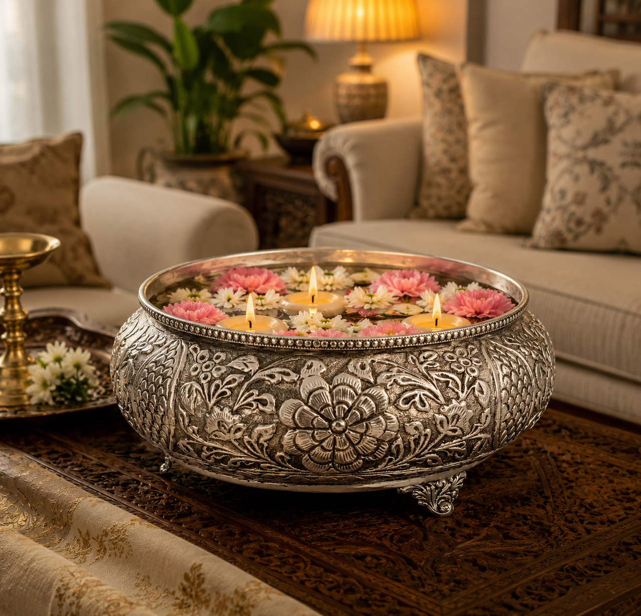 Aaranya Heritage German Silver Urli Bowl